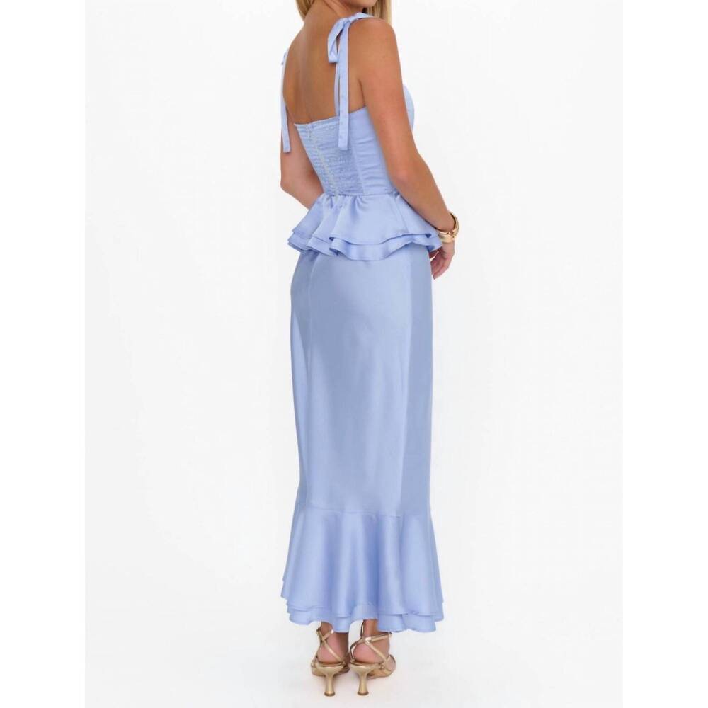 NEW SHOW ME YOUR MUMU pauline peplum dress in borrowed blue luxe satin - Picture 4 of 5